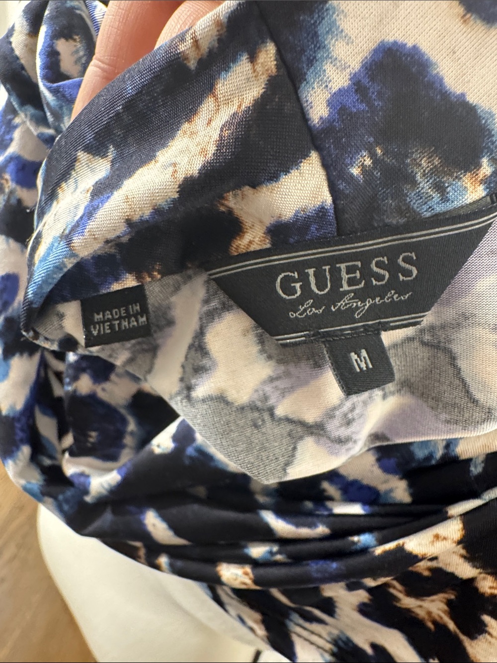 Guess Sleeveless V-Neck Animal Print Top in Blue, Black & Cream - Picture 8 of 8
